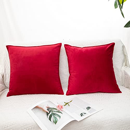Fundas de Cojines Decorativas de Terciopelopara, Paquete de 2 Fundas de Almohada Decorativas Cuadradas de Terciopelo Suave Sólido para la Sofá, Niños, Interiores y Exteriores (Rojo, 50x50cm) Cover