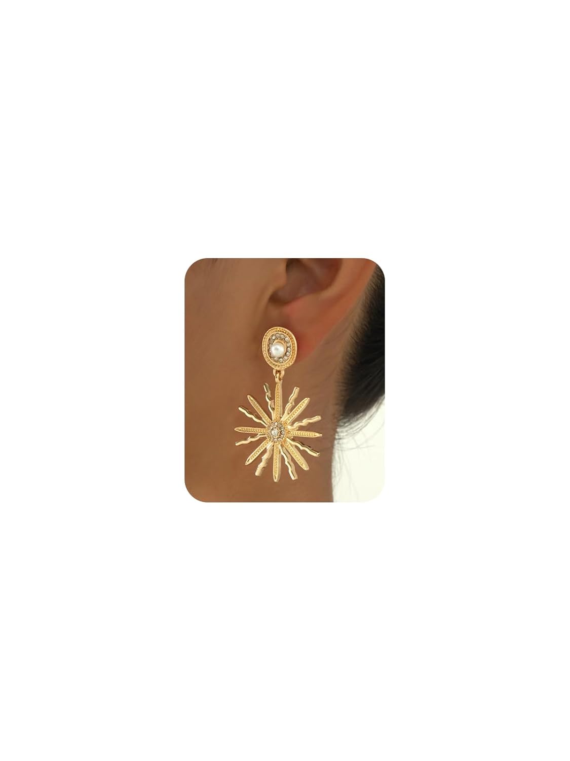 Bohemian Sun Drop Earrings Vintage Star Gold Hexagram Celestial Dangle Sunflower Pearl Studs Chunky Gold Sunburst Statement Wedding