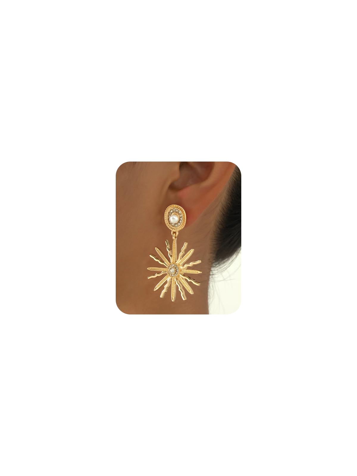 Bohemian Sun Drop Earrings Vintage Star Gold Hexagram Celestial Dangle Sunflower Pearl Studs Chunky Gold Sunburst Statement Wedding