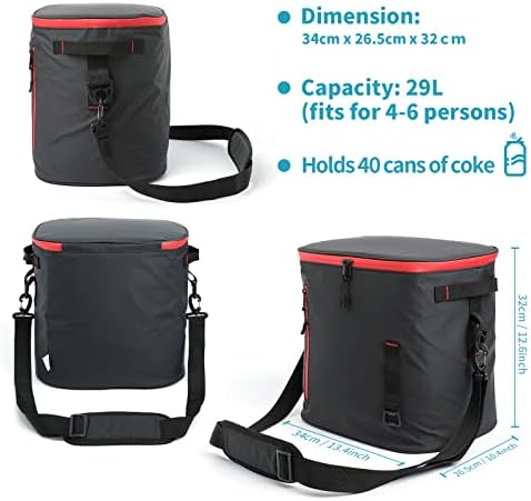 ELUTENG 30L Large Cooler Bag 40 Cans Soft Insulated Lunch Bag Box Collapsible Waterproof Thermal Food Delivery Bag with Opener and Padded Shoulder Strap for Camping Picnic BBQ Beach Shopping Outdoor