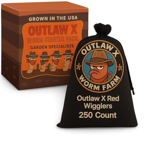 Outlaw X Red Wigglers, 250 Count Compost Worms Red Worm Starter Pack USA Grown