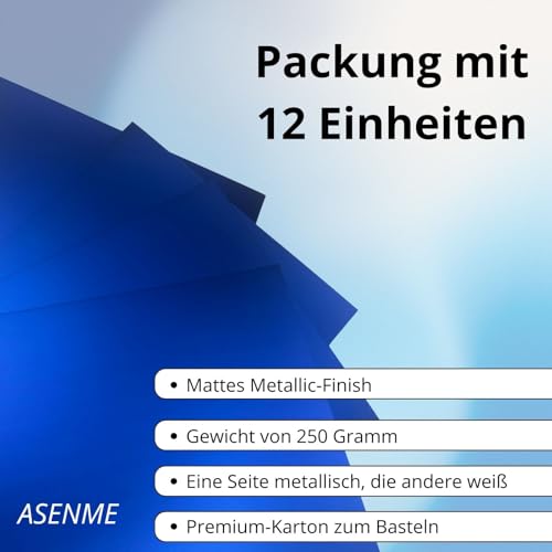 ASENME Metallic-Kartonpapier im A3-Format – Ideal für Scrapbooking und kreative Projekte. Mattmetallische Karten (Blau, A3/12 Einheiten)