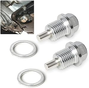 2 PCS Car M14 x 1.5 Magnetic Aluminum Oil Drain Plug Sump Drain Nut Bolt with Copper Gasket Crush Washer Compatible with Most Ford, GM, Hyundai, KIA and Accord, CRV, Civic, Pilot, Fit, Odyssey
