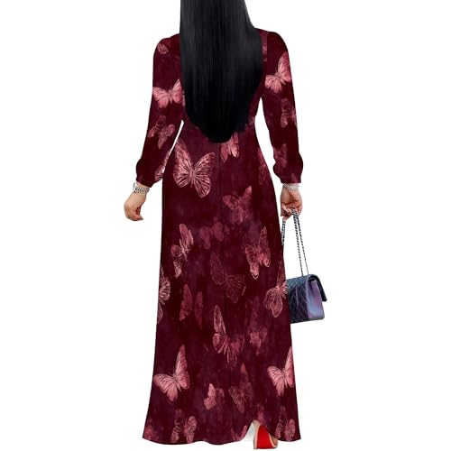 Image of PinkPatty Women's Long Sleeve Maxi Dress Plus Size Trendy Wedding Guest Wrap Dress with Pockets&Belt