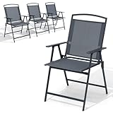 Crestlive Products Folding Patio Chairs Set of 4, Outdoor Foldable Chairs for Outside Portable Lawn Chair with Durable Rust-Resistant Frame and Breathable Textilene Material, Gray