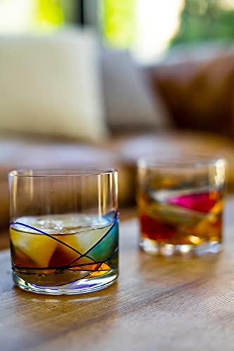 Whiskey Bourbon Crystal Glasses 12Oz SET 2 Blue Line Hand Painted Mouth Blown Crystal Unique Stunning Presents for Dad Father's Men's Retirement Birthday's Scotch Old Fashioned Glass - Image 7