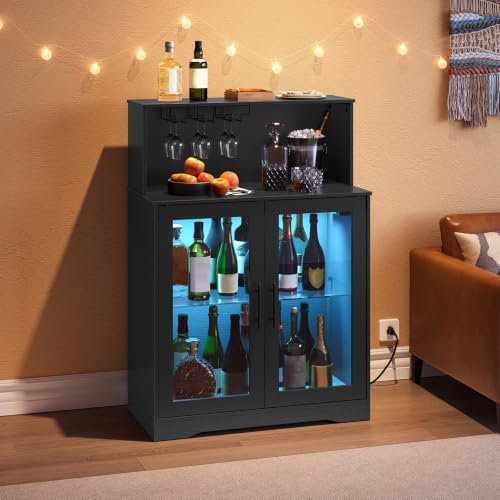 HOOBRO Wine Bar Cabinet with LED Light, Home Coffee Cabinet with ...