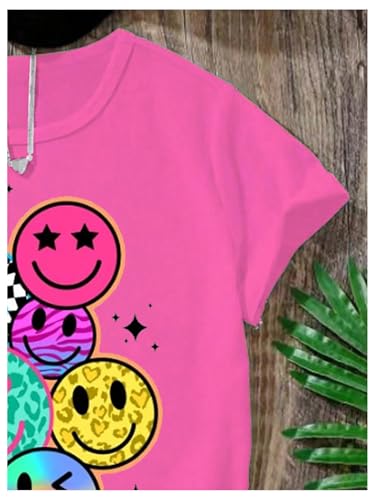 Image of Floerns Girl's Smiling Face Graphic Crew Neck T Shirt Short Sleeve Casual Cute Tee Top