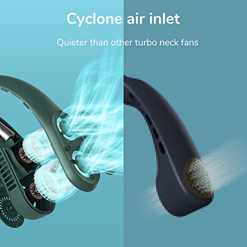 Jisulife Four Turbo Neck Fan, Upgraded Portable Fan, Bladeless Personal Wearable Fan With Usb Rechargeable, Low Noise, Strong Leafless Hand Free Fan Gift For Outdoor, Camping - Green #TOP3