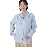 [コムサイズム] ポリエステルコットンブロード ボウタイブラウス 12-15IO01-206 サックス M