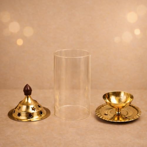 ServDharm Brass Akhand Diya with Borosilicate Glass Cover thumbnail 10