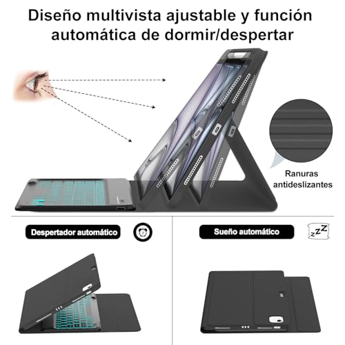 Teclado para iPad Air 13 M4 y Pro 12.9 con funda bluetooth desmontable y ñ 6