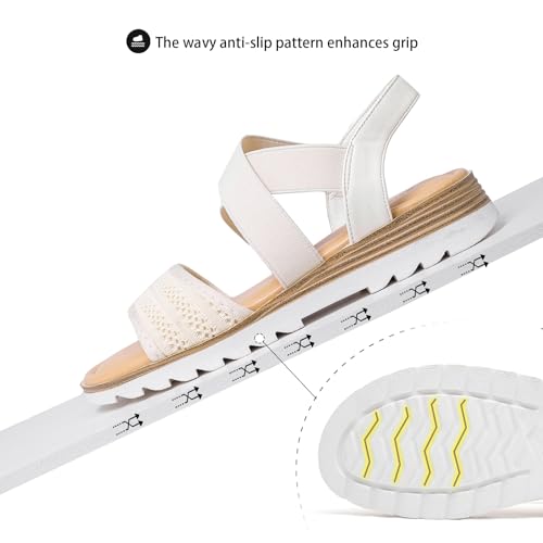 Saidoteto Women's Wide Width Flat Sandals,Comfortable Elastic Ankle Strap Slingback Slip-On Open Toe Low Wedge Walking Sandals for Summer & Casual4