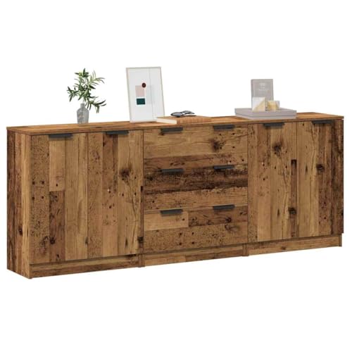 Juroupi Aparadors 3 uds Madera Mueble Auxiliar de Cocina Muebles de Salon aparador Salon de ingeniería Envejecida 60x30x70 cm