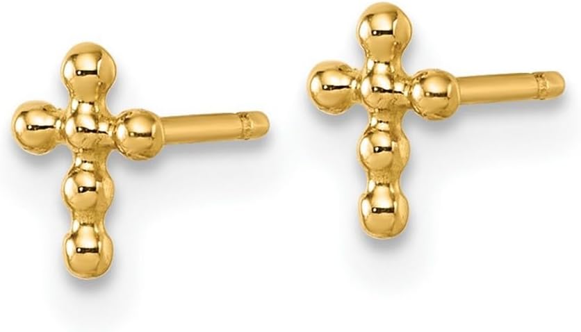 14k Solid Yellow Gold Polished Religious Faith Cross Post Earrings 6.2x4.55mm Wide Stud Earring for Women - Image 3