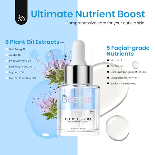 Gelab Cosmetics LLC Beetles Cuticle Serum for Nail 20ml Nail Care Cuticle Oil with Jojoba Oil & Vitamin E Nail Growth Remedy for Damaged Skin & Thin Nails Spa and Hand Manicure Essentials