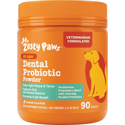 Zesty Paws Probiotic Dental Powder for Dogs Teeth - Fights Plaque, Tartar & Bad Dog Breath - Dog Breath Freshener Powder for Oral Microbiome & Gut Health - Pet Supplement for Teeth & Gums