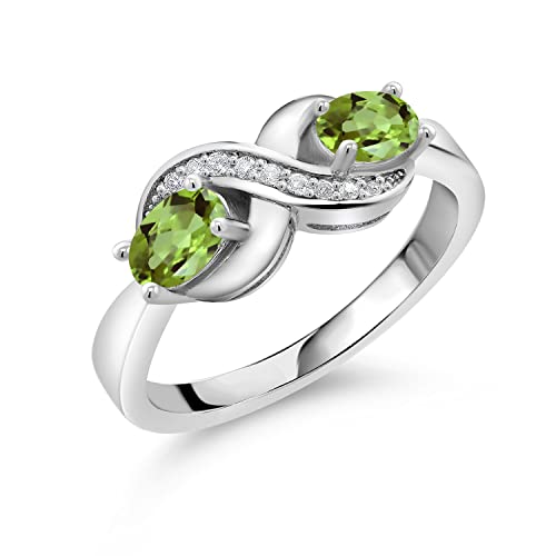Gem Stone King 925 Sterling Silver Oval Peridot and White Moissanite Engagement Ring For Women (1.07 Cttw, Gemstone Birthstone, Available In Size 5, 6, 7, 8, 9)