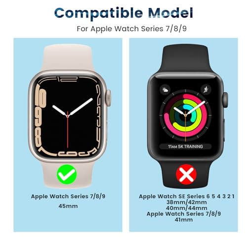 HWeggo [2 in 1] Waterproof Case for Apple Watch Series 9/8/7 Screen Protector 45mm,360 Protective PC Cover with Tempered Glass,Front & Back Bumper (Starlight)