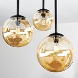 Lampa sufitowa HOFSTEIN Chehalis, 5-punktowa lampa sufitowa wykonana z metalu/szkła w kolorze czarnym/bursztynowym, oprawa w designie retro/vintage (klosze Ø 10; 12; 15 cm), G9