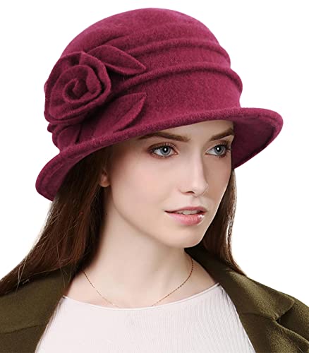 Sumolux Women Beret Hat French Vintage Floral Wool Dress Cloche Classic Winter Hat 1920s