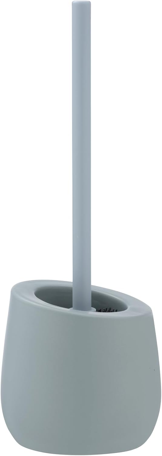 Wenko Badi Toilet Brush Holder with Silicone bristles and Rim Cleaner, Ceramic, Bluish Grey, 38 x 13.5 x 13.5 cm