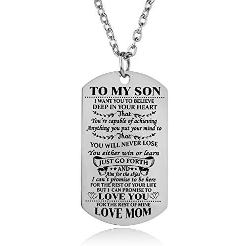 Son Necklace Love Son Dog Tag Believe Inspirational Gifts From Mom Birthday Graduation Christmas Gifts For Son (Son Necklace From Mom)
