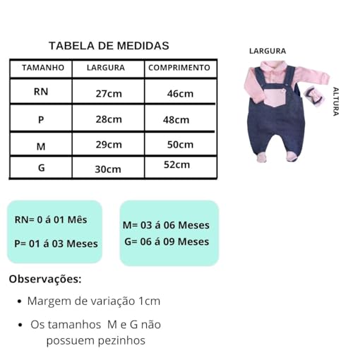 Conjunto Body Manga Longa com Jardineira MeninaChiquinha 03 Peças (RN)