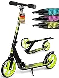 DAUM® Klappbarer Kickscooter (Grün), Höhenverstellbarer Scooter Kinder und Erwachsene bis 100kg, Leichter Kinderroller ab 8 Jahren, 20cm Räder, Cityroller, Hinterradbremse