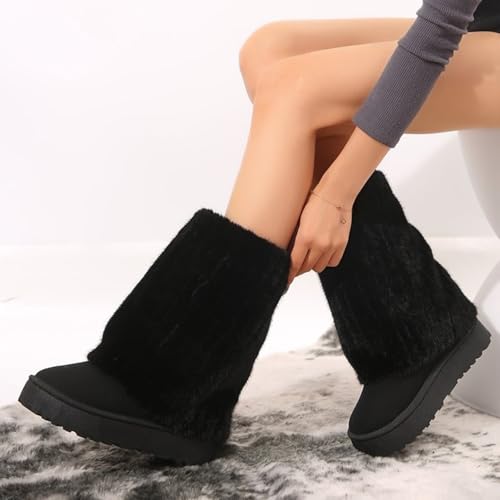 Women's Faux Fur Mid Calf Snow Boots - Round Toe Suede Warm Fur Lined Platform Flat Comfort Outdoor Winter Fashion Boots4