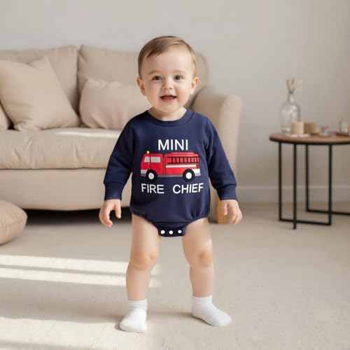 Mini Fire Chief Baby Romper Infant Boy Long Sleeve Sweatshirt Rompers Firetruck Bodysuit Newborn Fall Winter Clothes2