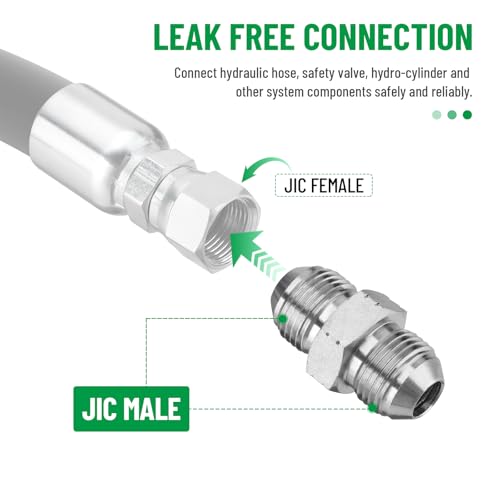 Image of 10 Pack Hydraulic Hose Adapter Fittings: 1 /4 inch JIC Male x 1 /4 inch JIC Male, Straight Tube Hydraulic Connectors with Protection Cover