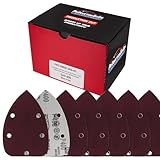 ProductionShop Premium 400 Grit 5-Hole Pattern Mouse Detail Sander Sandpaper Sheets, Box of 45 - Dustless Hook & Loop Triangle Shaped Mouse Disc Pads - Woodworking Tool Sand Wood Furniture Auto Paint