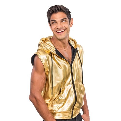 Chaks - Kapuzenjacke, metallic, ärmellos mit Reißverschluss, Weste für Festival, Party, Disco Mottoparty