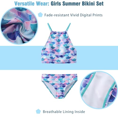 Image of Girls 3 Piece Swimsuits for Teen Girls Bikini Set with Skirt Hawaiian Bathing Suits Beach Swimwear 3-16 Years