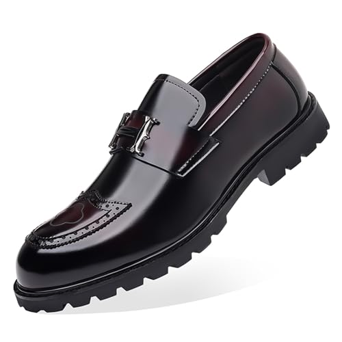 Dcbdx Mocassini Uomo Classici con Fibbia Scarpe Stringate Lucide Suola Spessa a Carroarmato Punta Affusolata Eleganti Formali,Nero,38 EU
