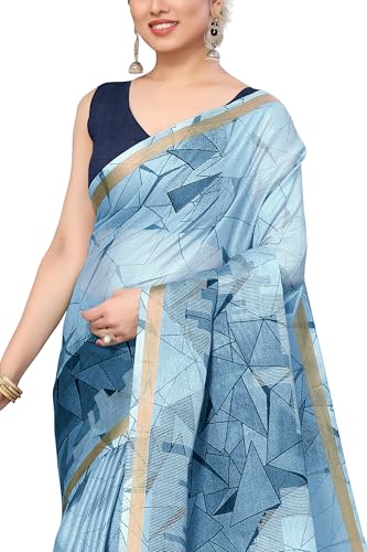 Image of MIRCHI FASHION Saree for Woman Cotton Blend Geometric Printed | Polished Professional Office Wear and Regular Daily Sari with Blouse Piece