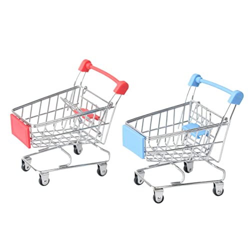 Mini Shopping Cart Toys, Trolley Model Toys, Tabletop Mini Storage Decorations(Blue, Red 2 Pieces) Toy Shopping Cart #TOP2