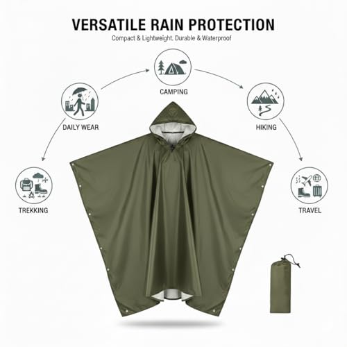 Image of ROCKSPORT Ultralite 3 in 1 Outdoor Hooded Rain Poncho for Adult Unisex, Riding Poncho & Full Cover Waterproof Design, Lightweight & Reusable, One Size Fits Most