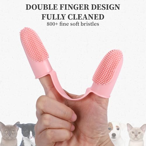 Image of 6Pcs Dog Toothbrush Finger, Dog Tooth Brushing Kit Puppy Tooth Brushing Kit for Pets Teeth Cleaning, Soft Double Finger Toothbrush for Dogs & Cats Dental Care(Pink+Green+Yellow)