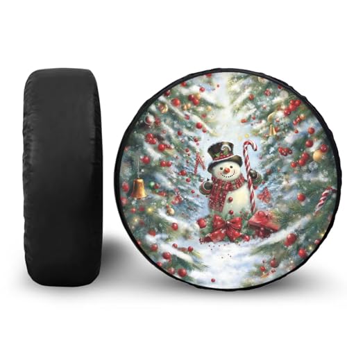Image of Spare Tire Cover PU Leather, Waterproof Dust-Proof Wheel Cover with Christmas Snowman, RV Trailer Spare Tire Cover for SUV Truck Travel Camper, Accessories 17 inch Fit Tire Diameter 31.6 inch-32.5 inch