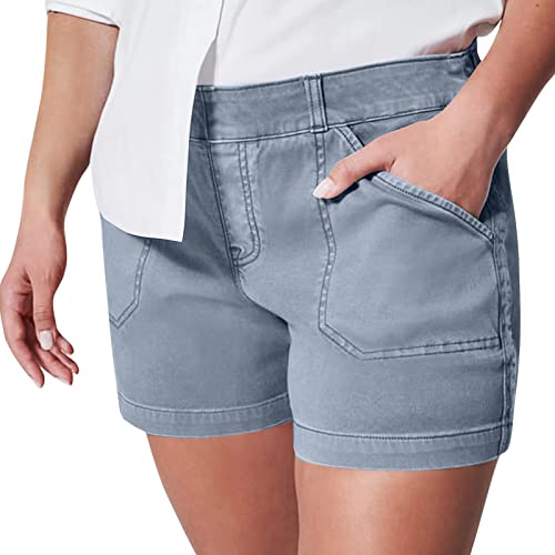 Deals Of The Day Womens Stretch Twill Shorts Womens Stretch Twill Shorts Plus Size Chino Bermuda Shorts Thin Waist Pull On Regular Fit Hiking Shorts Athletic Clothes With Pockets Light Blue Xx-Large #TOP28