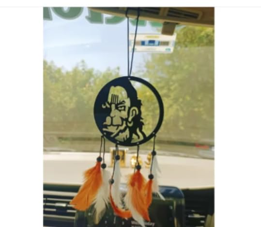 Handmade Hanuman Dada Car Hanging – Black Acrylic Dream Catcher with Orange and White Feathers | Good Luck Charm for Positive Vibes-image-31