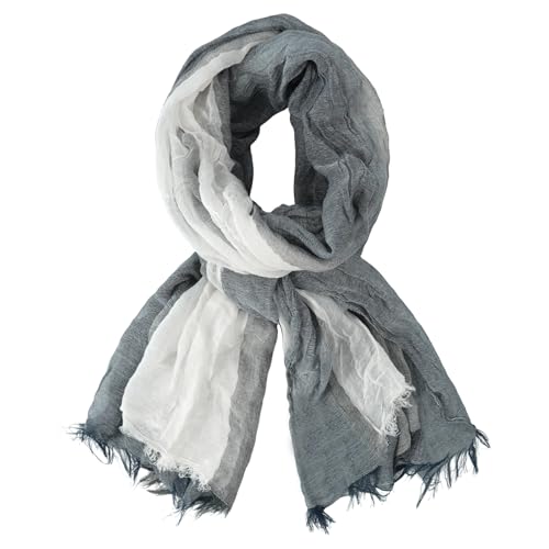 DAMILY Uomo Moda Sciarpa Foulard Pieghettata A Righe Confortevole Cotone Lino Inverno Stole Scialle, blu navy, M
