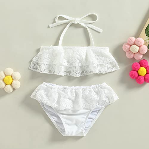 Eadrioss Toddler Girls Two Piece Swimsuits, Summer Sleeveless Halter Lace Tops + Bikini Bottom Set2