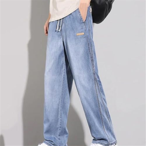Men's Summer Thin Denim Jeans Loose Fit Stretch Waist Korean Vintage Style Casual Long Pants2