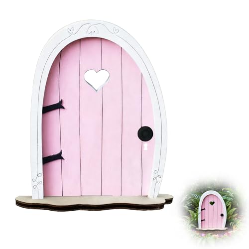 Pink Streak Mini 3D Fairy Garden Door for Tree Miniature Fairy Door Mini Door Decor for Bonsai Terrarium Fairytale Tiny House Doors Micro Landscape Magic Garden (Pink 3.9in)