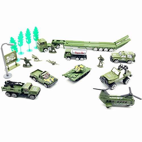 Fycooler Die-Cast Vehicles,8 Pack Assorted Alloy Metal Military Army Battle Car Vehicle Playsets Models,6 Pcs Soldier Army Men,Mini ArmyTank/SUV/Tanker Truck Aircraft Toys Gift for Kids Boys