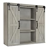 Kate and Laurel Cates Wood Wall Storage Cabinet with Two Sliding Barn Doors, Rustic Gray