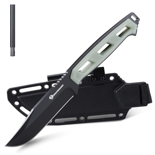 DRACHENADER Gürtelmesser SOLIXAR, 10 cm Klingenlänge Full Tang Messer, 5Cr13MoV Stahl, Messer Outdoor mit Feuerstahl und ABS Scheide, Schwarze Klinge+ Natur Griff